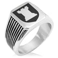 thumbnail image 1 of Stainless Steel Rook Strategy Coat of Arms Shield Needle Stripe Pattern Biker Style Polished Ring, 1 of 1