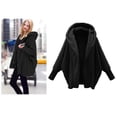 thumbnail image 2 of WEIYLL Fleece Jacket Women Long Sleeve Solid Color Fuzzy Open Front Hooded Cardigans Pocket Black Going Out Fall Tops Size M, 2 of 4