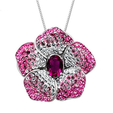 Luminesse Sterling Silver Pink Flower Pendant made with Swarovski Elements, 18"