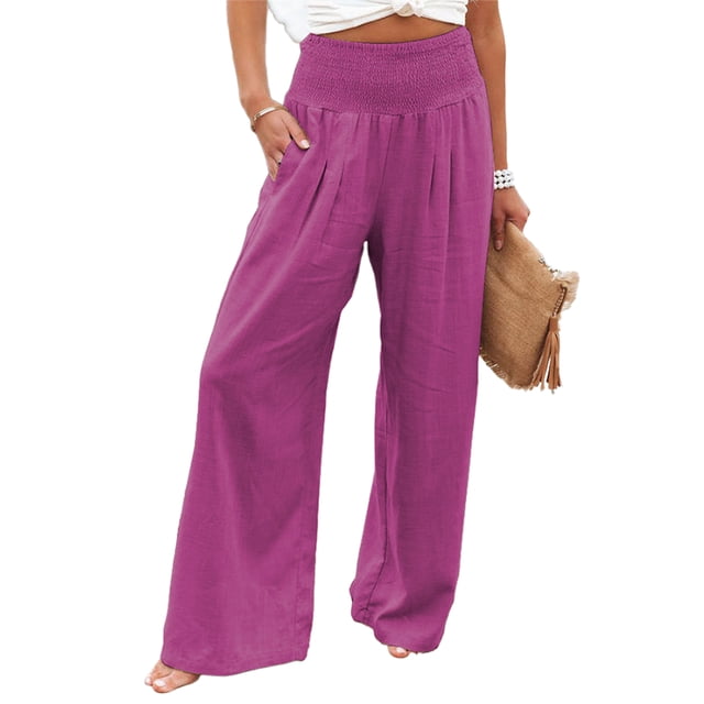 Avamo Pantalon Palazzo à Jambe Grand Taille Haute pour Femme, Rouge Rose, P