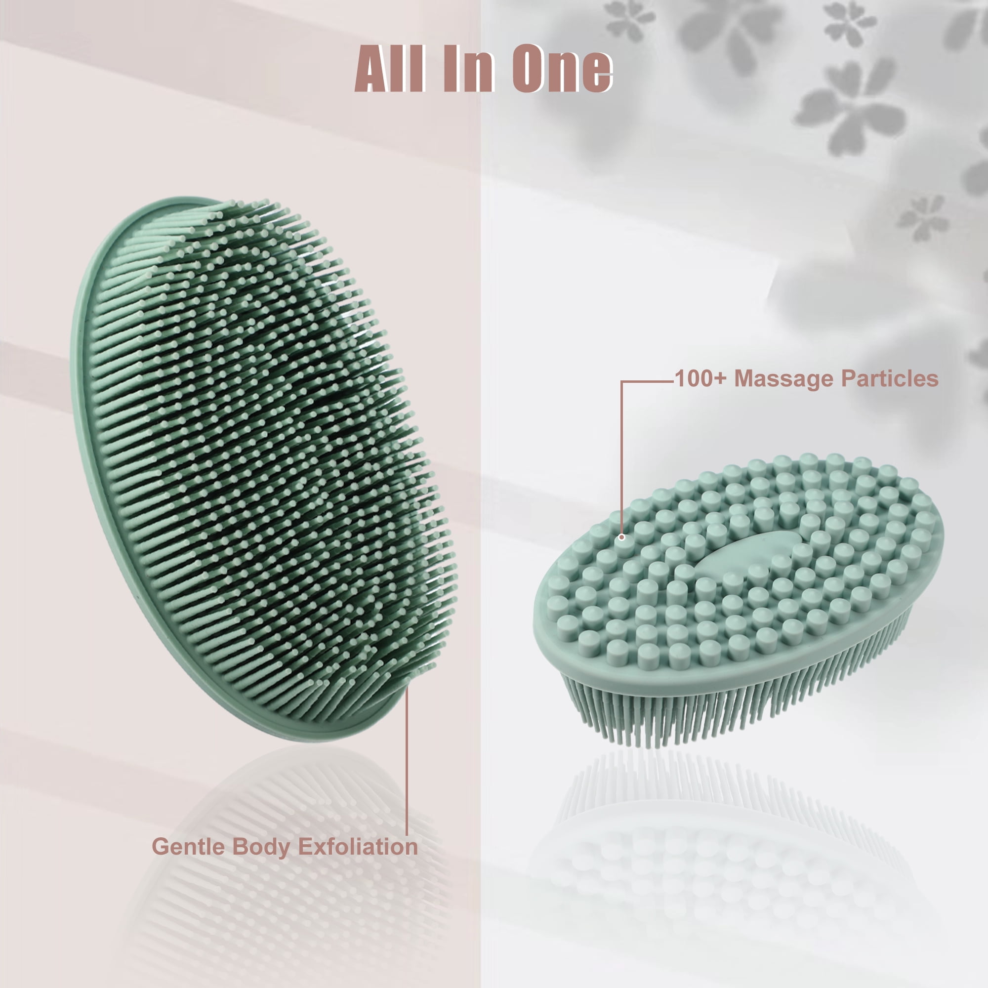 Unique Bargains Shower Silicone 2 in 1 Body Scrubber 1 Pc Green