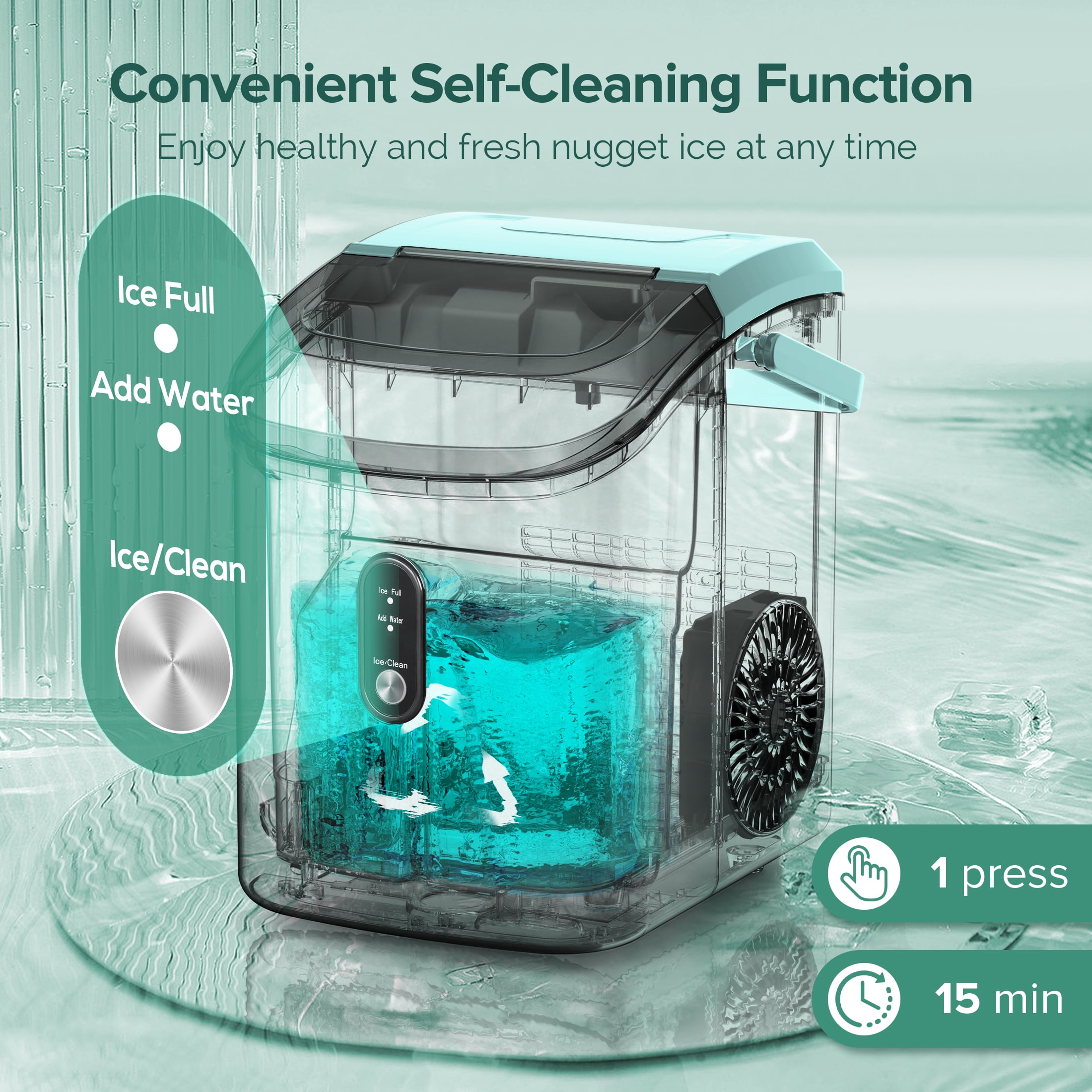 KISSAIR Nugget Ice Maker Countertop with Soft Chewable Pellet Ice, Portable Ice Machine with Handle, 35lbs/24H, Green