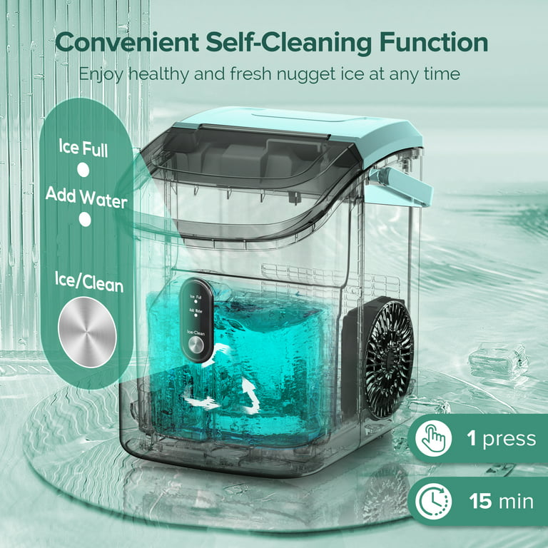 Kissair Portable Nugget Countertop Ice Maker, Pebble Ice Maker Machine with Self-Cleaning, 35Lbs/24Hrs, Pellet Ice Maker Machine with Ice Basket & Ice