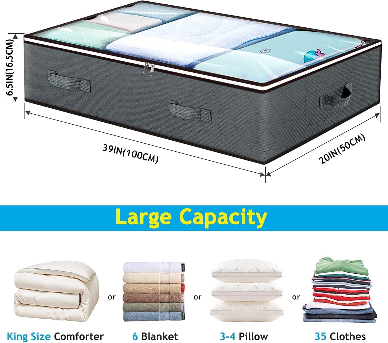 GRAREND Under Bed Storage Bags, Closet Organizer for Clothes, Shoes, Pillows, Blanket Storage- 4Pcs