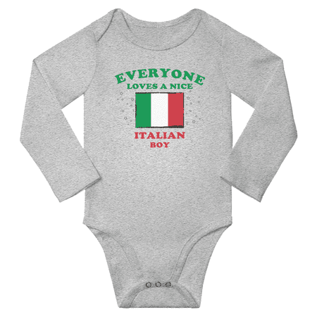 

Everyone Loves a Nice Italian Boy Baby Long Slevve Bodysuits (Gray 12-18 Months)