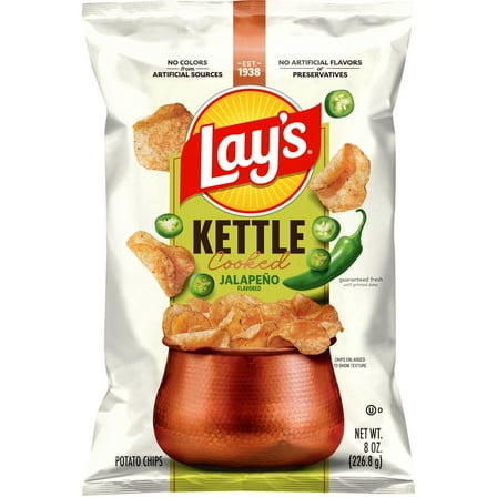 Lay’s Jalapeno Kettle Cooked Potato Chips Bag, 8 oz​