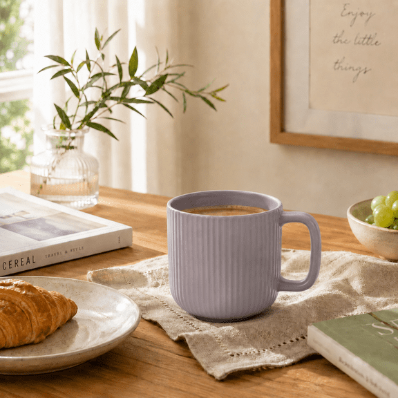 AGORKI Coffee Mug, Ceramic Coffee Cups with Handles, 12oz Stoneware Mugs Set for Coffee Tea Milk, Wave Design Mug Gifts for Home Office Restaurant, Purple