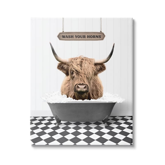 Stupell Industries Wash Your Horns Phrase Animals & Insects Painting Gallery Wrapped Canvas Print Wall Art, 16 x 20