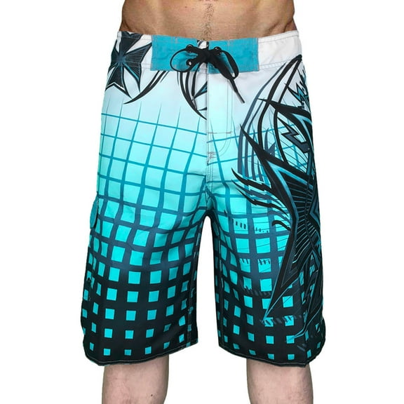 Mens Swim Trunks Quick Dry Bathing Suit Bathing Swimsuits Board Shorts with Pockets Blue & Green Leaves Print No Mesh Liner Bathing Suit
