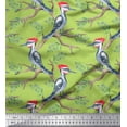 thumbnail image 3 of Soimoi Green polyester Crepe Fabric Leaves & Woodpecker Bird Print Sewing Fabric Yard 52 Inch Wide, 3 of 3