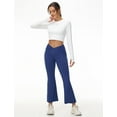 thumbnail image 6 of BALEAF Women's Petite Flare Leggings Tummy Control Crossover High Waisted Yoga Pants with Pockets Work Casual Mini 27" Navy Blue L, 6 of 7