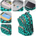 thumbnail image 4 of Blue and Black Wavy Checkered Pattern Backpack for School, Cute School Bag with Adjustable Shoulder Straps and Padded Back, 16.9"x12.6"x5.9", 4 of 5