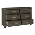 thumbnail image 3 of Benjara Carie 65 Inch Dresser, 6 Drawers, Gold Accent Handles, Brown Gray Wood, 3 of 6