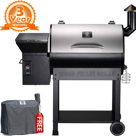 Z GRILLS ZPG-7002E 2019 New Model Wood Pellet Smoker, 8 in 1 BBQ Grill Auto Temperature Control, 700 sq inch Cooking Area, Silver Cover