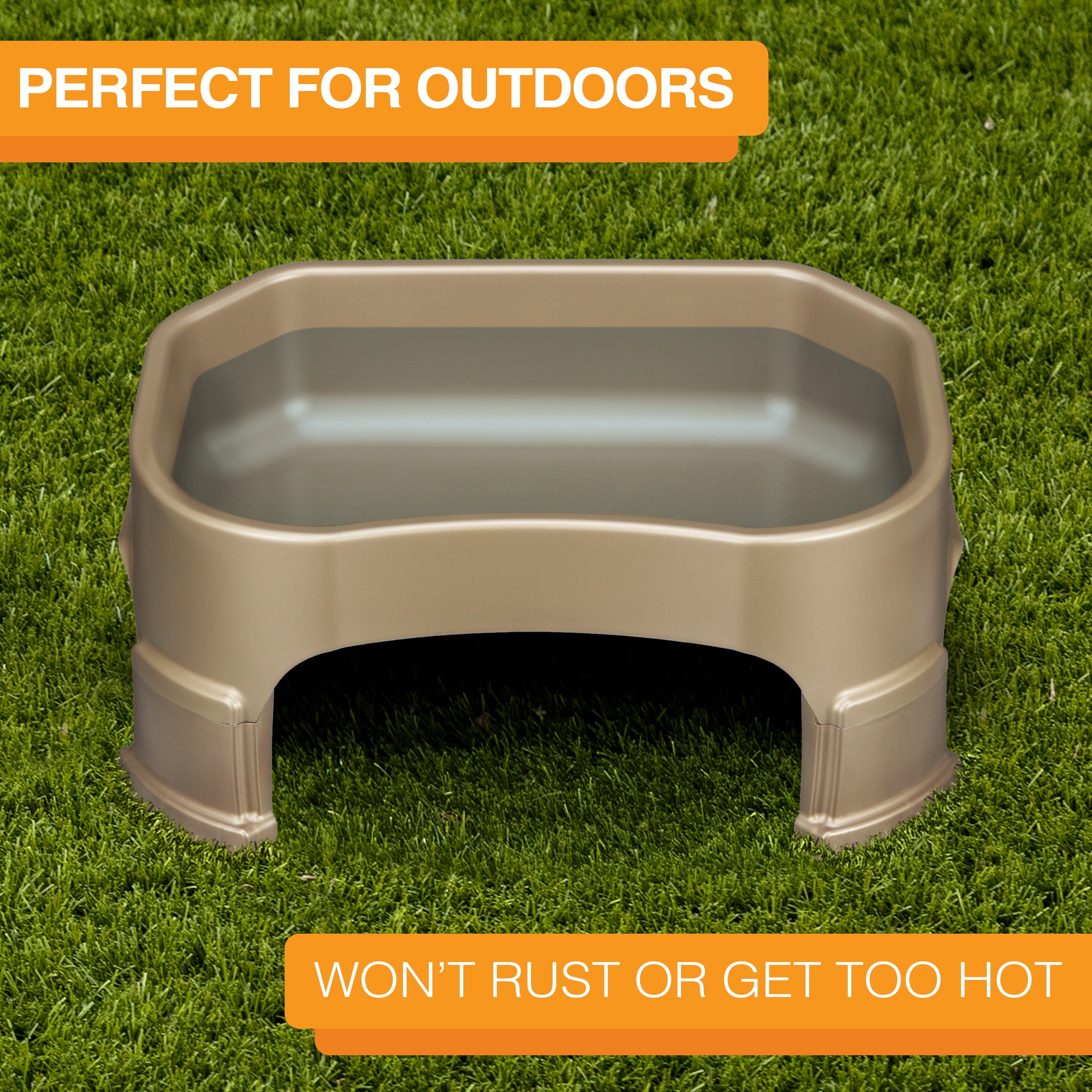 Neater Pets Big Bowl with Leg Extensions for Dogs - Raised for Feeding Comfort - Extra Large Plastic Trough Style Food or Water Bowl for Use Indoors or Outdoors, Champagne, 1.25 Gallon (160 Oz.)