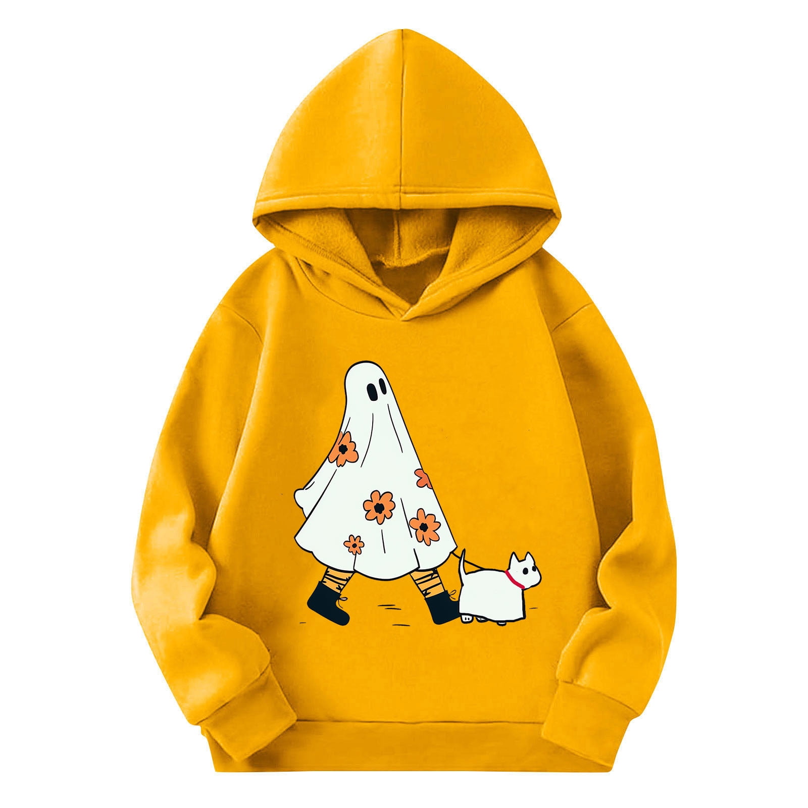 Kids Fleece Hoodie Pullover Top Youth Long Sleeve Casual Hoody Girls Boys Unisex Sweatshirt Yellow 7-8 Years