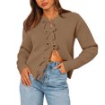thumbnail image 4 of Women's Bow Tie Front Sweater Long Sleeve Crew Neck Knit Pullover Cardigan, M, 4 of 5