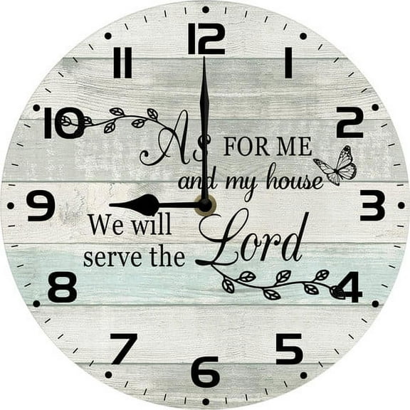 As For Me And My House We Will Serve The Lord Wall Clock - Battery Powered Wooden Wall Clock - Christian Home Decor - Silent Non-Ticking - Rustic Farmhouse Style 10 Inch