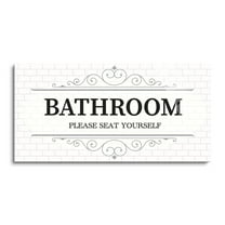 Bathroom Seat Yourself White Tile Grey Scroll 36 x 18 Glass Wall Hanging Sign