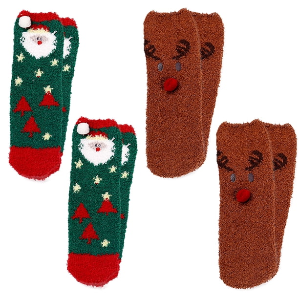 Calcetines navideños de dibujos animados tridimensionales bordados en lana coral