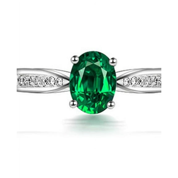 1 Carat Green Emerald and Diamond Engagement Ring in White Gold