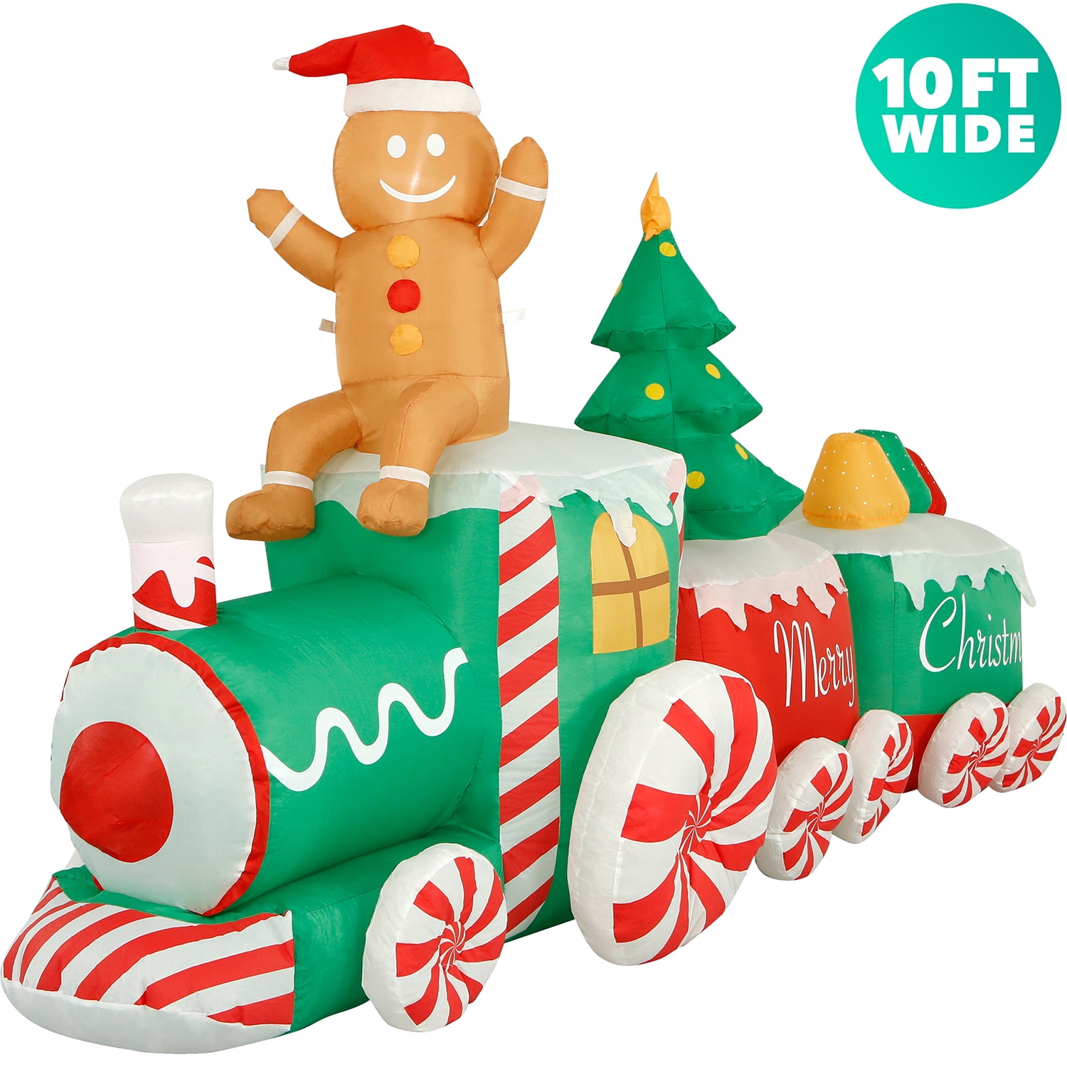 Holidayana 10 ft Inflatable Christmas Train Outdoor Decoration, Lighted