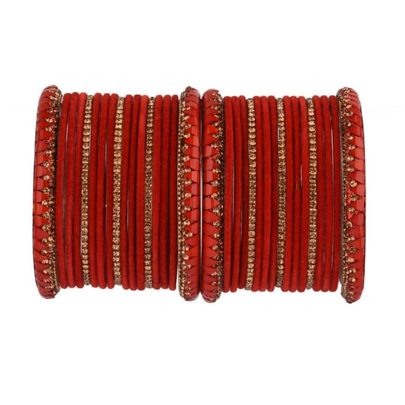 Efulgenz Indian Bangle Set Rhinestone CZ Crystal Bracelet Red Bangle Velvet Bangle Boho Wedding Bridal Jewelry for Women Size-2.8