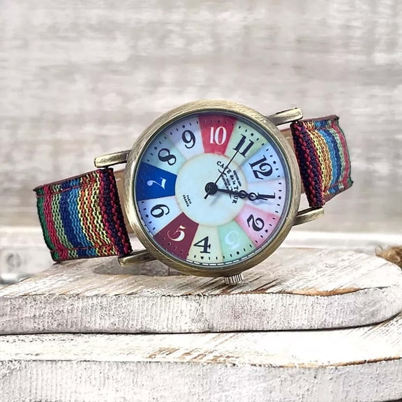 Miommo Women's Boho Watch Rainbow Pattern Wristwatch Hippie Bohemian Festival Jewelry Unique Valentine's Day Gift for Her Wife Friend Sister Birthday Present
