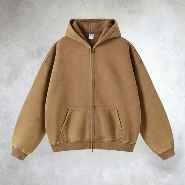 MHFRRA Sudadera con Capucha Tie-Dye, Desgastada, Lavada, Forrada, Cálida, Informal, Suave y Acogedora Marrón