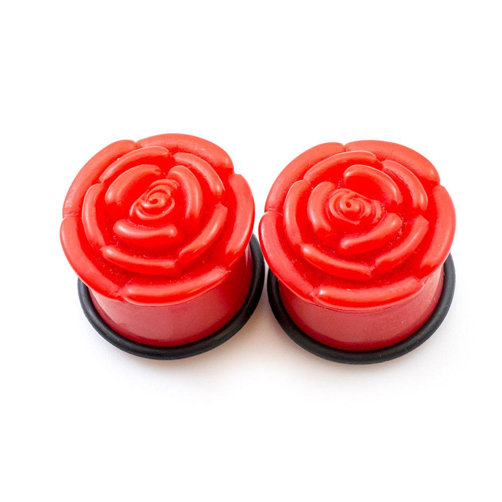 Acrylic Ear Plugs with Roses Design and O ring Multiple Sizes Available - image 1 of 12