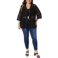 thumbnail image 2 of Agnes Orinda Women's Plus Size Cardigan Crochet Hollow Out Button Front V Neck 3/4 Sleeve Cover Up Casual Knit Cardigans 1X Black, 2 of 6