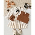 thumbnail image 2 of Kucnuzki 4T Toddler Girl Outfit Set 5T Kid Child Skirt Set Long Sleeves Solid Color A-line Dress Bowknt Tie One-piece Dresses Knitted Tank Top 2pcs Sweet Clothing Apricot, 2 of 10