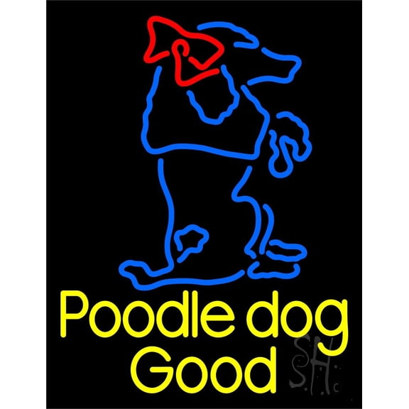 Poodle Dog Logo LED Neon Sign 31" Tall x 24" Wide - inches Black Square Cut Acrylic Backing, with Dimmer - Premium built indoor Sign for Club, Home décor, Event, Workshop, Storefront.