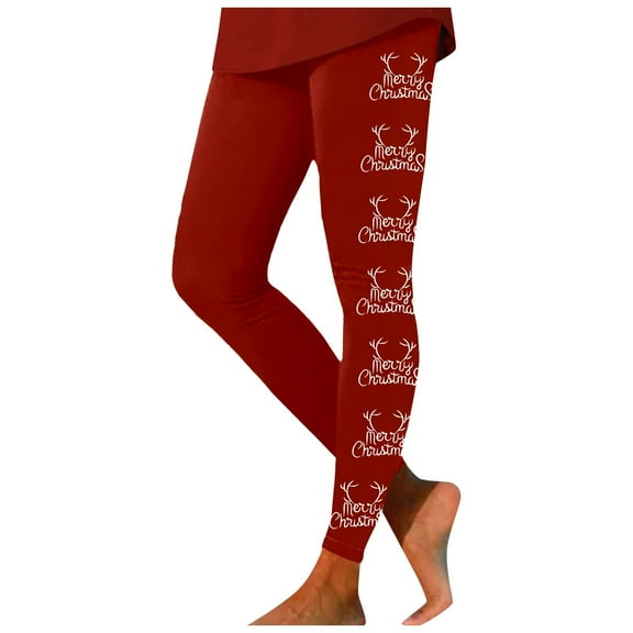 Fiaer Merry Christmas Black Leggings Women Plus Size Trendy Xmas Yoga Pants High Waisted Slim Fit Stretch Comfort Workout Trousers Red XL