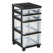 IRIS 4 Drawer Medium Storage Cart with Organizer Top, Black/Clear