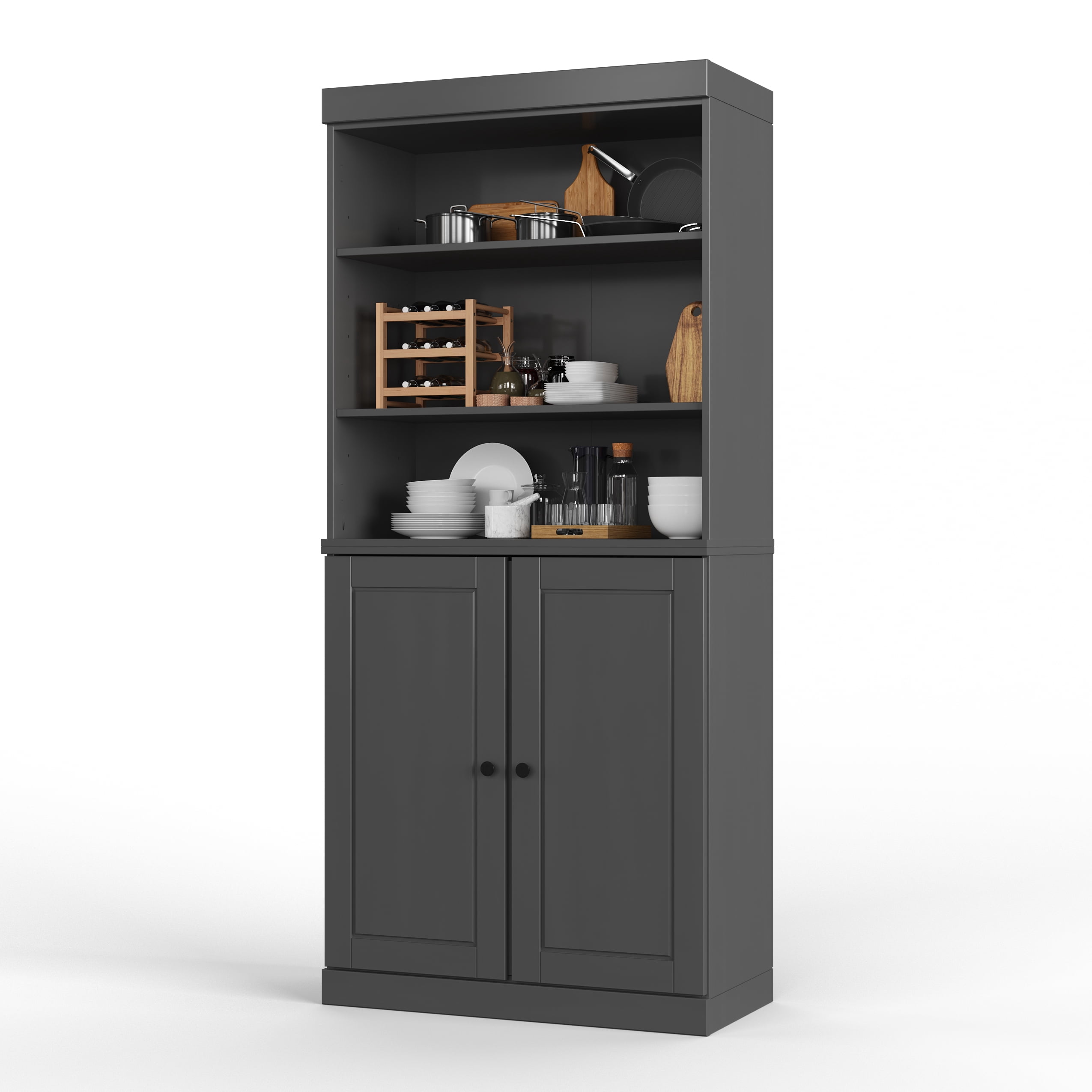 Palace Imports 100% Solid Wood 32" Pantry Cabinet, Solid Wood Doors, Gray