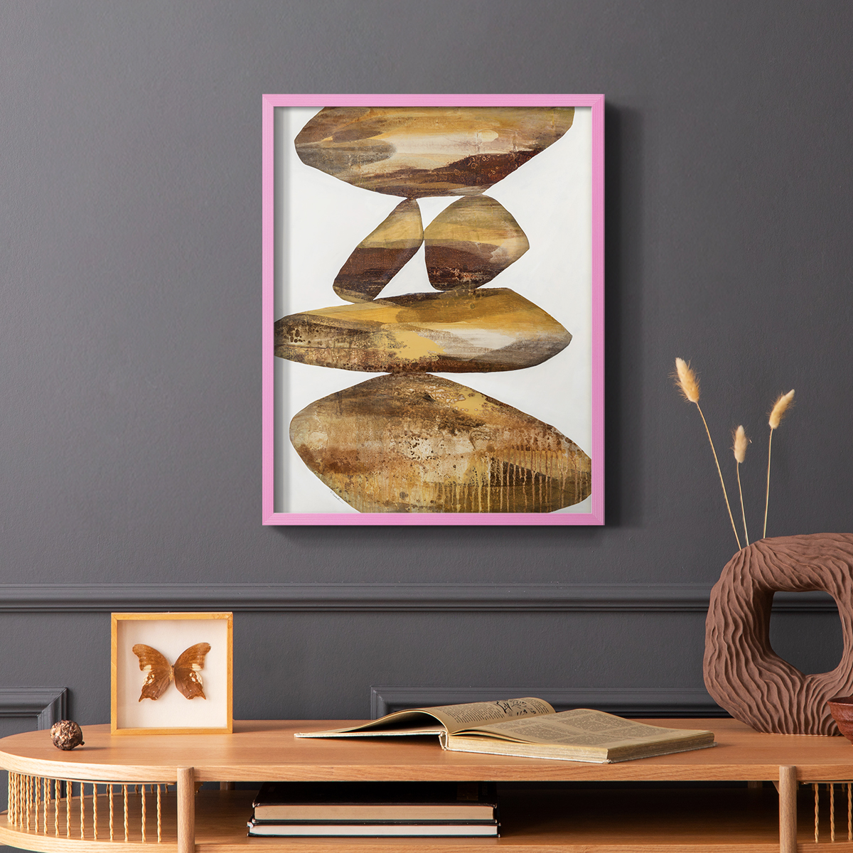 Rocks I in Pink Solid Wood 11 x 14 Framed Print