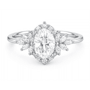 JeenMata 3 Carat Oval Cut Moissanite - Halo Engagement Ring in 18K White Gold Plating for Women