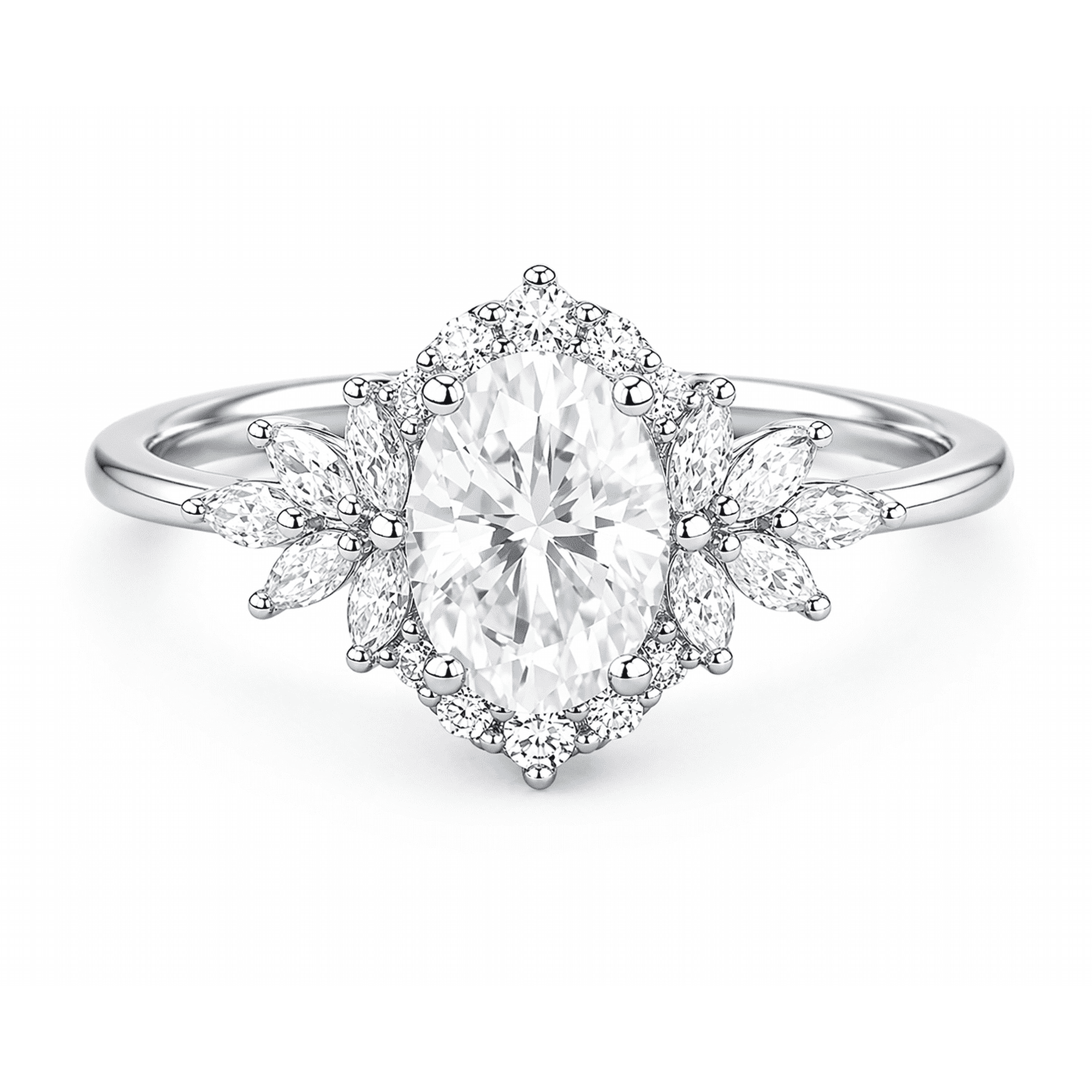 JeenMata 3 Carat Oval Cut Moissanite - Halo Engagement Ring in 18K White Gold Plating for Women