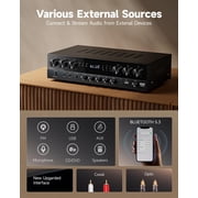 Donner Stereo Receivers, Premium 1000W Peak Power 6 Channel Audio Amplifier with Bluetooth 5.3, USB, FM, 2 Mic-in, Echo, RCA, Optical/Coaxial Input for Home, Karaoke, Theater Speakers