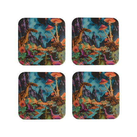 

Tideii Galactic Jungle Dinosaurs for Leather Coasters 4 Pieces Anti-fouling and Anti-scalding Decorative Coasters Suitable for Restaurants Kitchens Coffee Shops-Square
