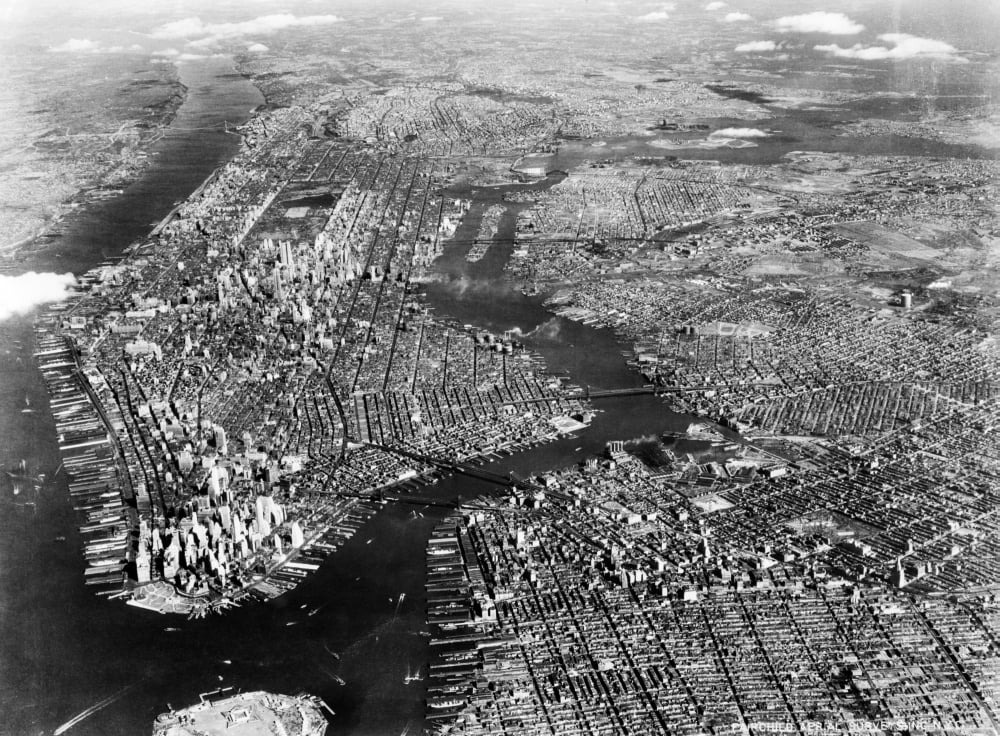 1930s1940s Aerial View New York City Brooklyn Bronx Queens And