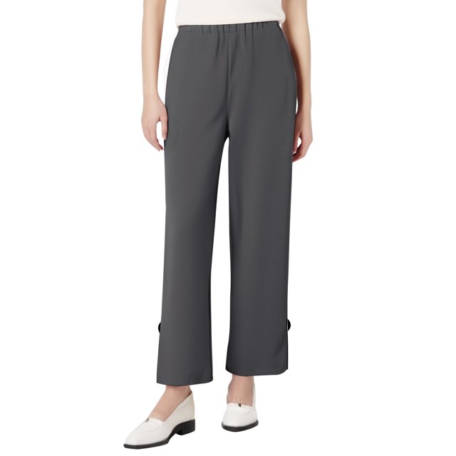 YFELWZ Womens Plus Size Loose Solid Color Linen Casual Pants With Elastic Waist Pockets Grey L