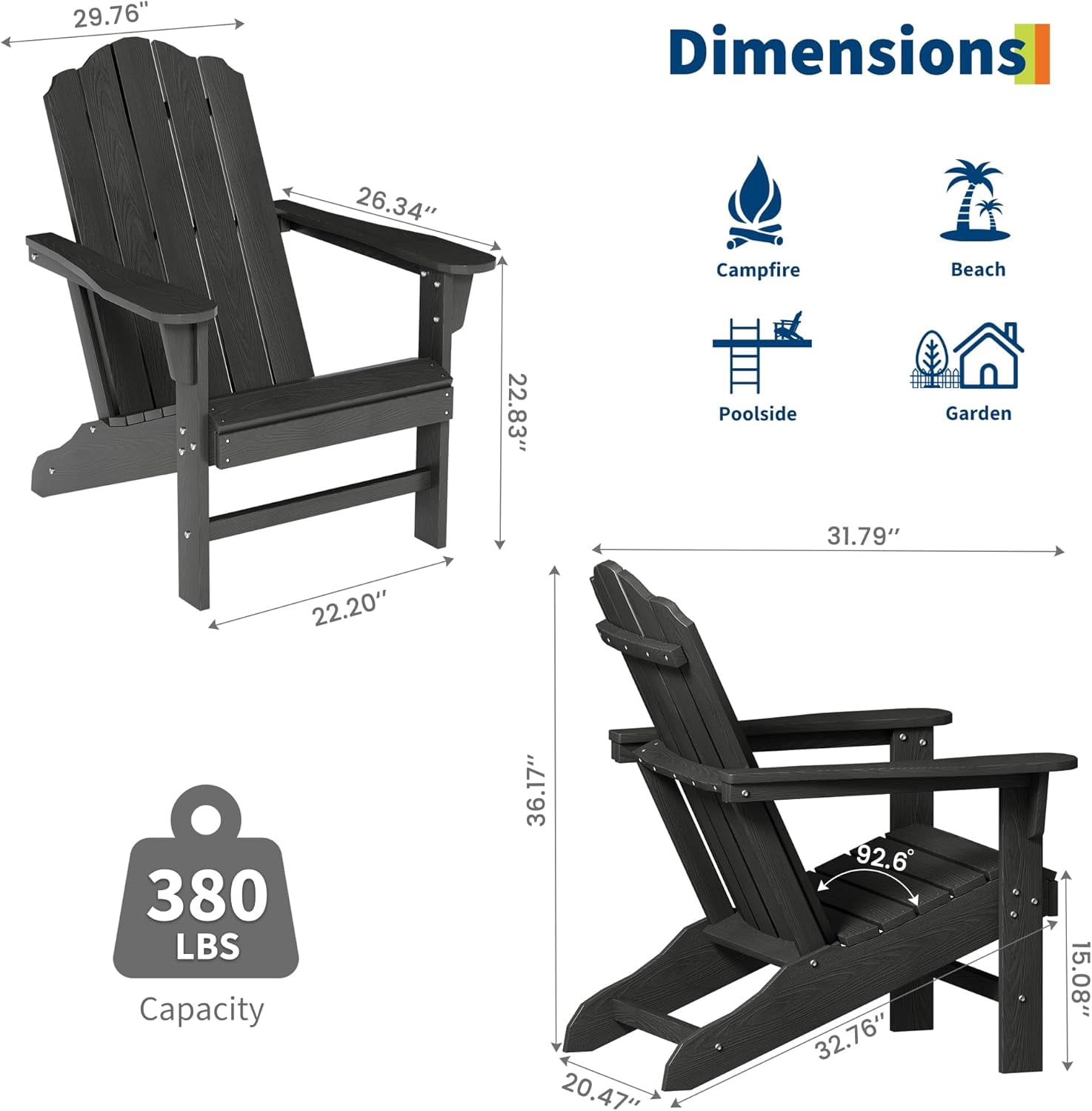 IdealHouse Adirondack Chair for Patio, HDPE Outdoor Lawn Chair with Wood Texture for Garden Backyard Deck Poolside Use