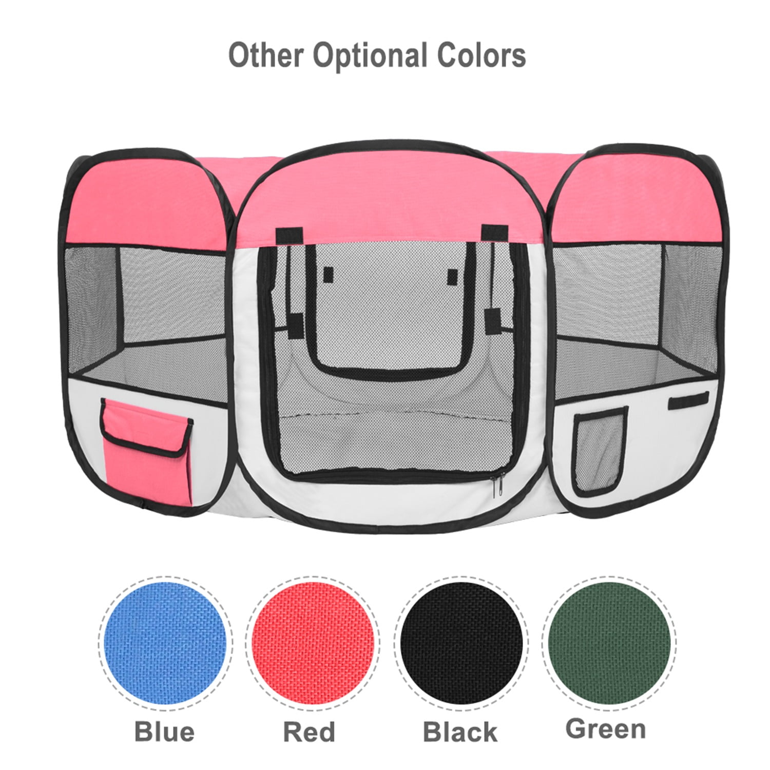 Pefilos 57" Dog Fence Portable Foldable 600D Oxford Cloth & Mesh Pet Playpen Fence with Eight Panels, Pink Pefilos 57" Dog Fence Portable Foldable 600D Oxford Cloth & Mesh Pet Playpen Fence with Eight Panels, Pink