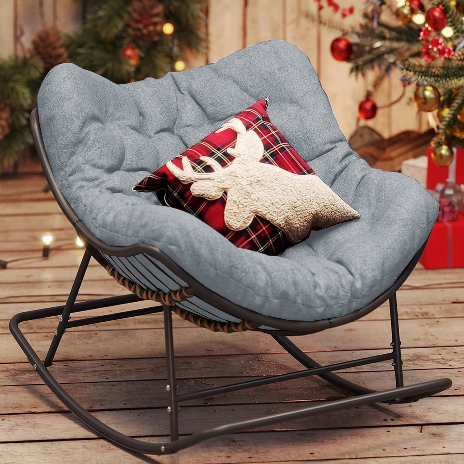 XXLYY Outdoor Rocking Chair Cushions – 6.3" Thick Waterproof Papasan Egg Chair Pad with Ties, Comfortable Round Seat Cushion for Living Room, Patio, Porch, or Balcony