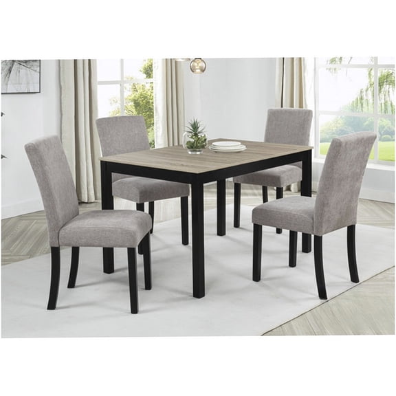 Modern 5-Piece Dining Set with 48" Wood Table and 4 Gray Fabric Chairs, Black Frame Dining Room Table Set for 4
