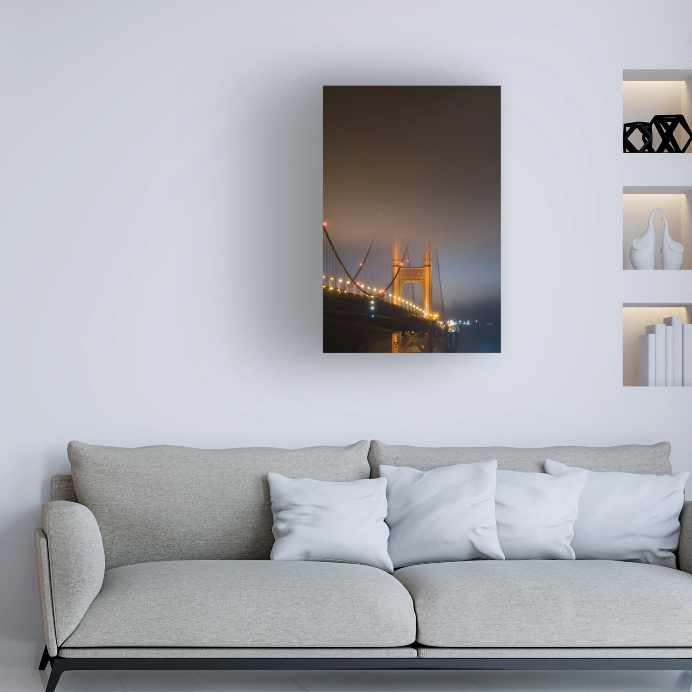 Canvas Wall Art - GS Photo 'Golden Gate in Fog' Wall Art for Living Room, Bedroom, or Office Décor by Trademark Fine Art - 16 x 24 Inches