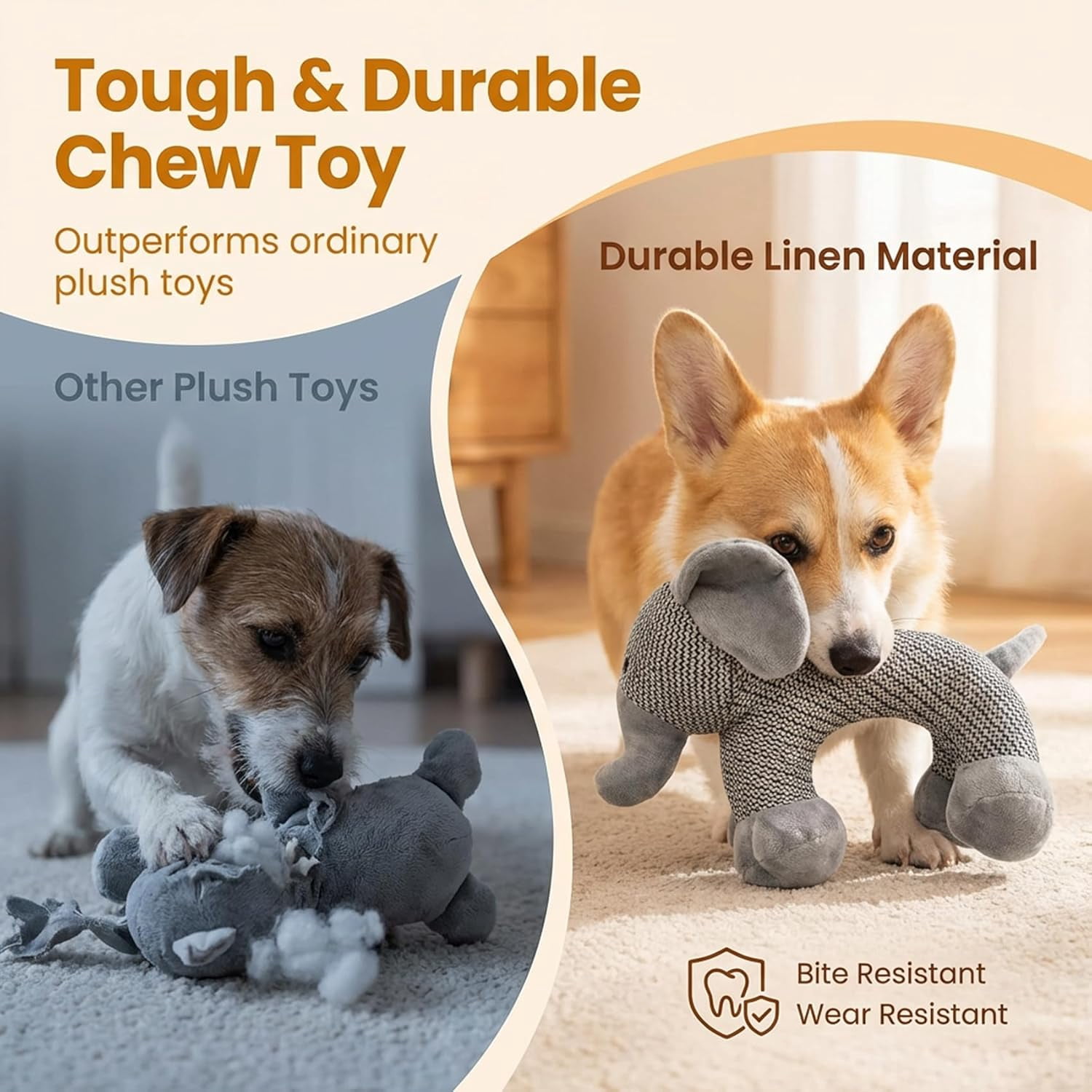 2-Pack Linen Dog Chew Toys - Safari Companions Animal Shaped Natural Linen Chew Toys for Teething Puppies & Small Breed Dogs-yj