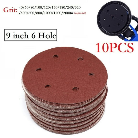 10pcs Sandpaper 9Inch 225mm 6 Hole Round Disk Sander Disc 40-2000grit Hook And Loop Sanding Grinding Disc Abrasive Tools